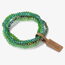 4Pcs Iridescent Small Faceted Crystal Beaded Stretch Stack Layered Cuff Bracelet
