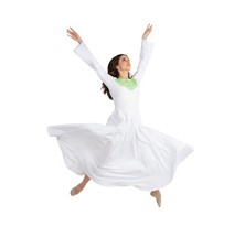 Body Wrappers Flowy Praise Dance Dress M White Green Long Sleeve Maxi Worship