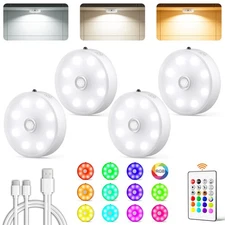 Under Cabinet LightingRechargeable Motion Sensor Puck Lights with Remote 1500...