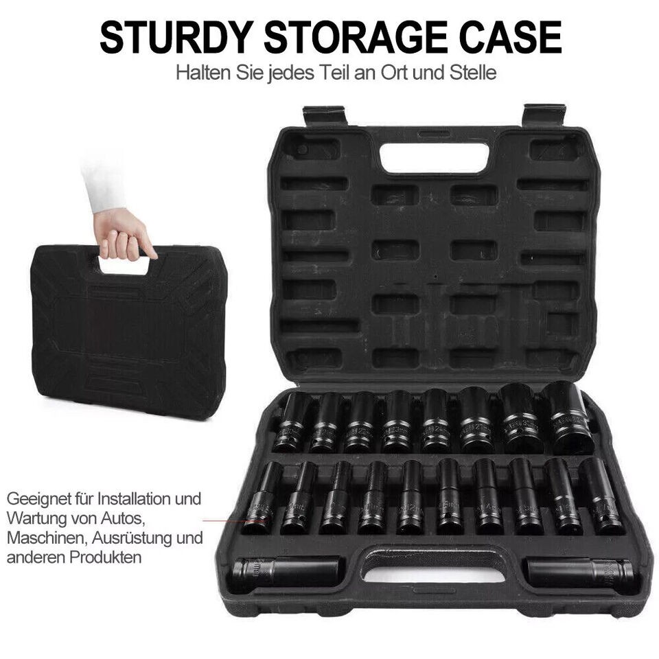 Prese Impatto 1/2 Metriche Kit Attrezzi Prese A Impatto Profondo, 35 Pezzi Metrici 1/2, 8-32 Mm, Con Custodia Resistente Prese Metriche 1/2 - Foto 10