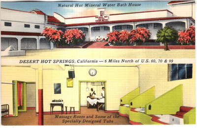 LINEN Postcard    NATURAL HOT MINERAL WATER BATH HOUSE -  DESERT HOT SPRINGS, CA