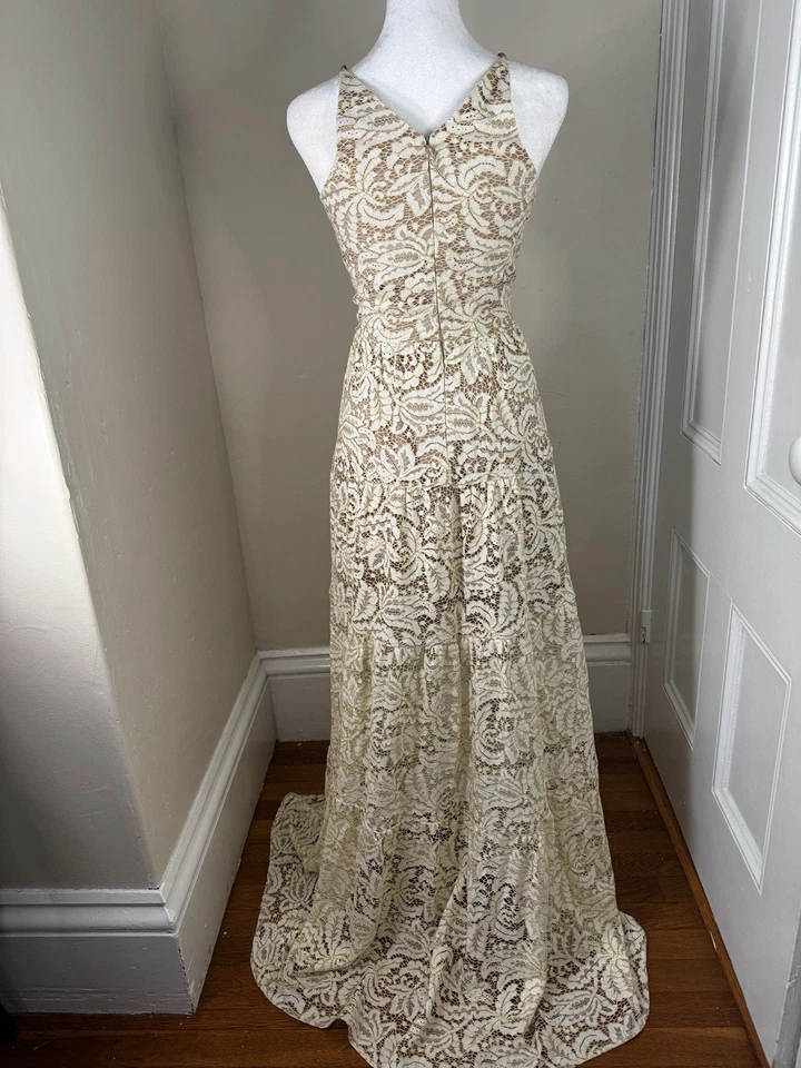 Vestido HoCo The Population para mujer con detalle de encaje nuevo con etiquetas talla XS dorado crema” Foto 2 de 3