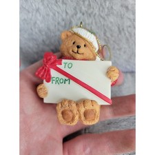 Christmas Teddy Bear Ornament TO FROM Gift Tag Holiday Decor Collectible