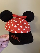 Walt Disney World Minnie Mouse Kids OS Cap Hat Red Polka Dot Ears Bow Signature