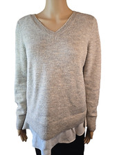 Ann Taylor LOFT Outlet Women's Gray Tan V-neck Sweater Size Small