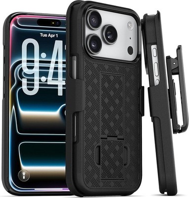 iPhone 17 Pro Max Holster Case, Slim Drop Shockproof Protective Cover with Kicks