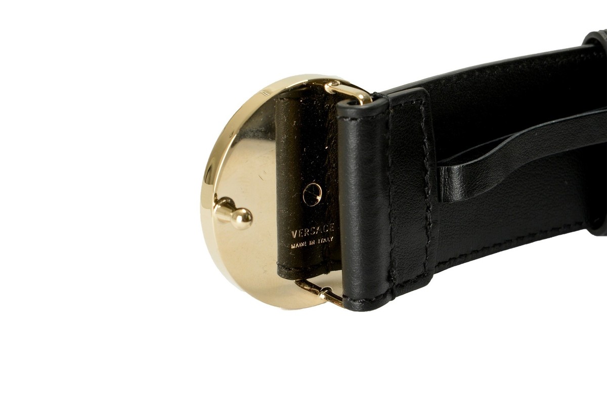 Versace Black 100%Leather Light Gold Medusa Head Buckle Belt US 32