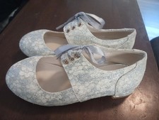 Trish Scully Niñas Zapatos Talla 3 Encaje Brillo Vestido Boda Baile Plateado Dorado