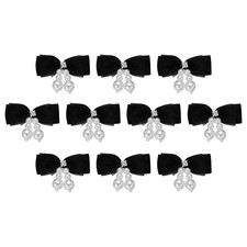 10 Pcs Black Mini Ribbon Bows Artificial Pearl Rhinestone Charm Bows