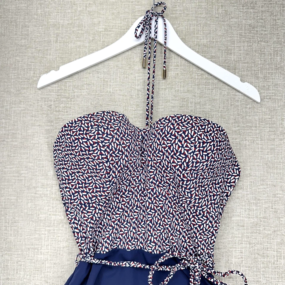 Huit 8 Paris One Piece Swimsuit Womens 38D Navy Print Halter Belted Ruched - Image 3 of 4