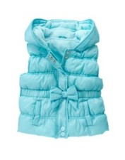 GYMBOREE WINTER CHEER BLUE BOW HOODED PUFFER VEST 3 4 5 6 7 8 NWT