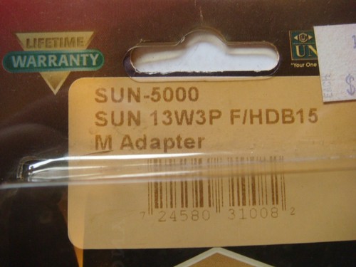 SUN-5000 SUN 13W3P Female to SVGA DB15HD Male Adapter 17475-*7 - Picture 2 of 6