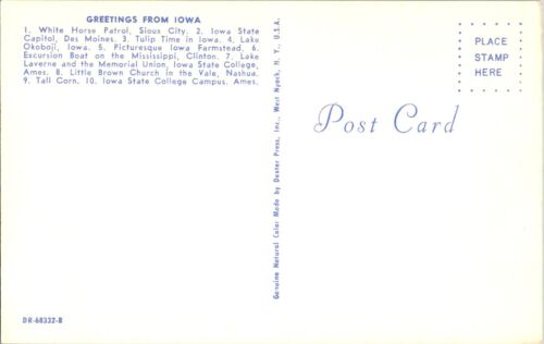 Cartolina d'epoca Saluti dall'Iowa The Tall Corn State Mappa turistica multivista - Foto 2 di 2