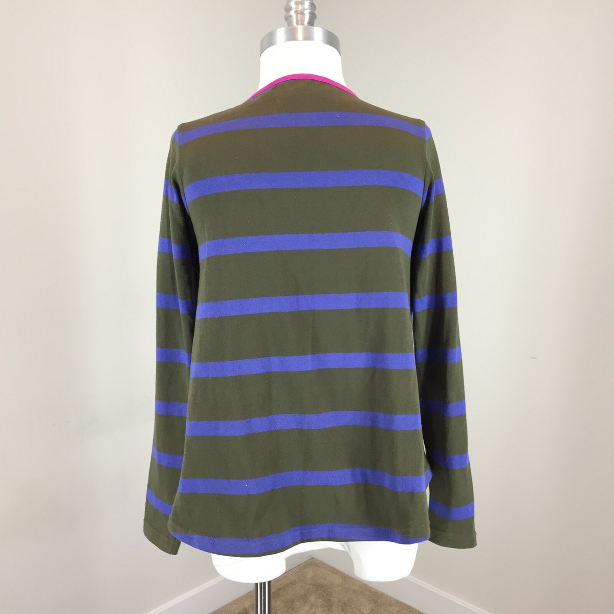 Anthropologie Lili's Closet Xs Olive Blue stripe Zip tee