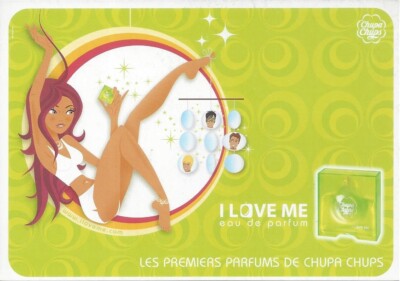 Werbekarte für I Love Me Eau de Parfum Das erste Parfum von Chupa Chu