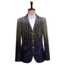 Men Stylish Sequins Suit Blazer Slim Shiny Lapel Jacket Wedding Dinner Party