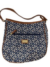 NEW Tommy Hilfiger Medium Jacquard Shoulder/Hobo Bag-Blue/Brown 75