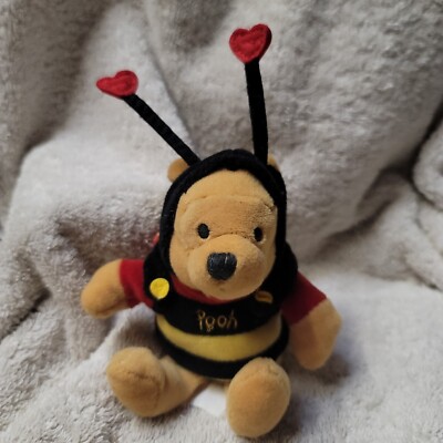 4''  Bumble Bee Pooh W/ Heart Mini Bean Bag Plush No Hang Tag UK Disney Exclusive