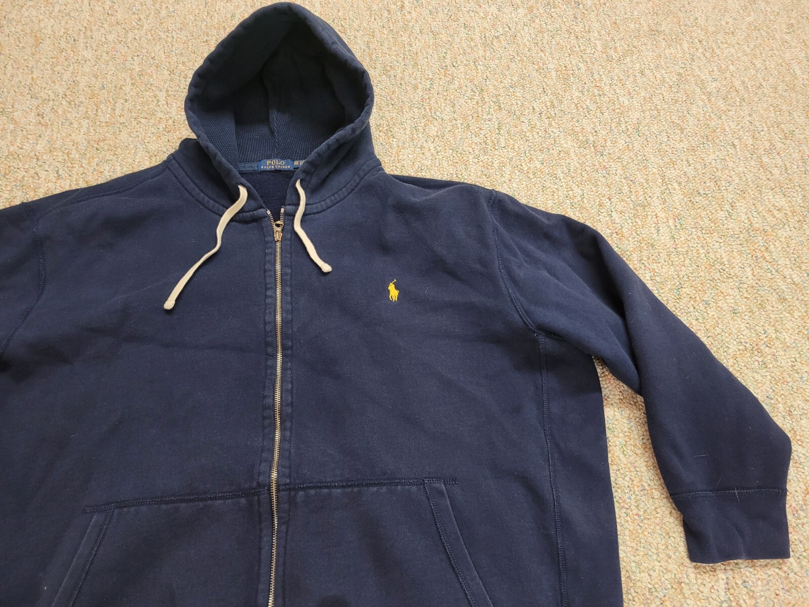 Polo Ralph Lauren maglione 3XB grande uomo blu a costine zip felpa con cappuccio pony