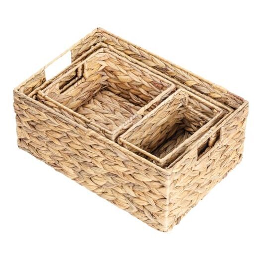Natural Wicker Storage Baskets Set of 4 – Water Hyacinth Organizers-image