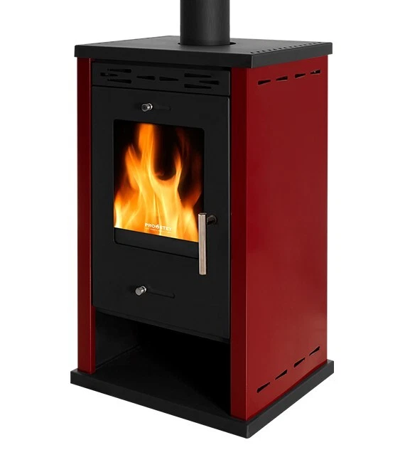 Estufa de leña PROMETEY EKO 3 12kW Rojo A+ con entrada de aire exterior Ø130mm - Imagen 4 de 4