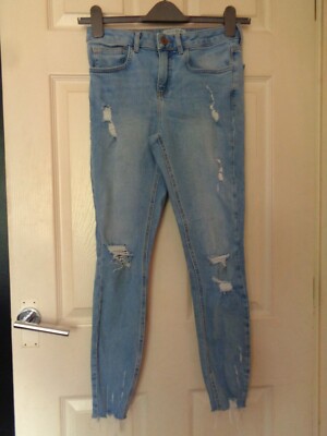 GIRL'S BLUE RIPPED SKINNY DENIM STRETCH JEANS NEW LOOK 915 GENERATION AGE  14 YRS UK