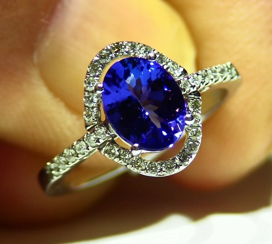 1.82CT 14K Gold Natural Tanzanite Diamond AAAA Halo Engagement Ring Vintage Deco