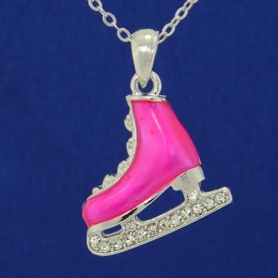 Zapato de Patinaje sobre Hielo Hecho con Cristal de Swarovski Rosa Caliente Colgante de Hockey Cadena de 18" Foto 2 de 3