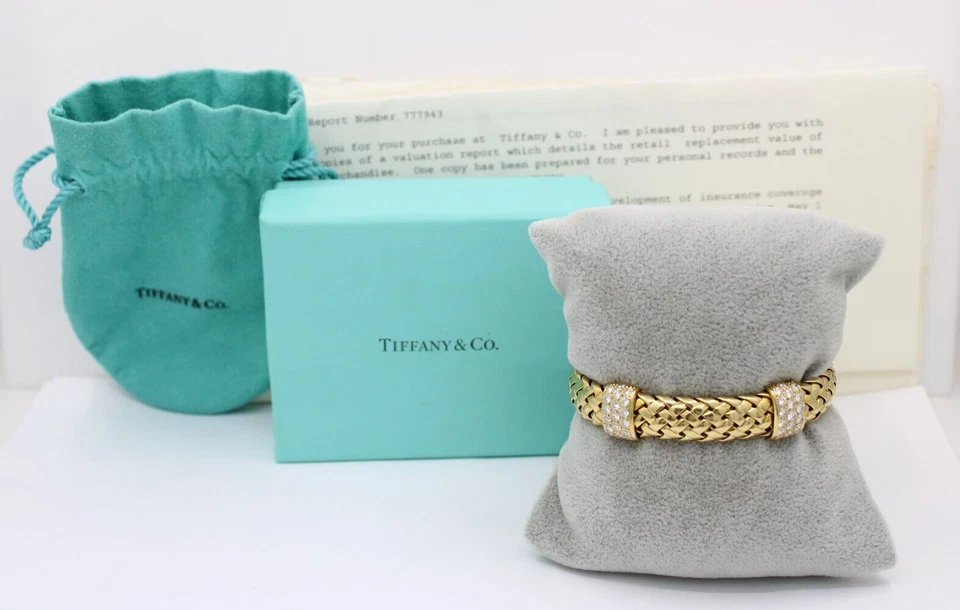 Brazalete tejido de diamantes naturales Vannerie de oro amarillo de 18 quilates de Tiffany & Co. 52,7 gr Foto 2 de 4