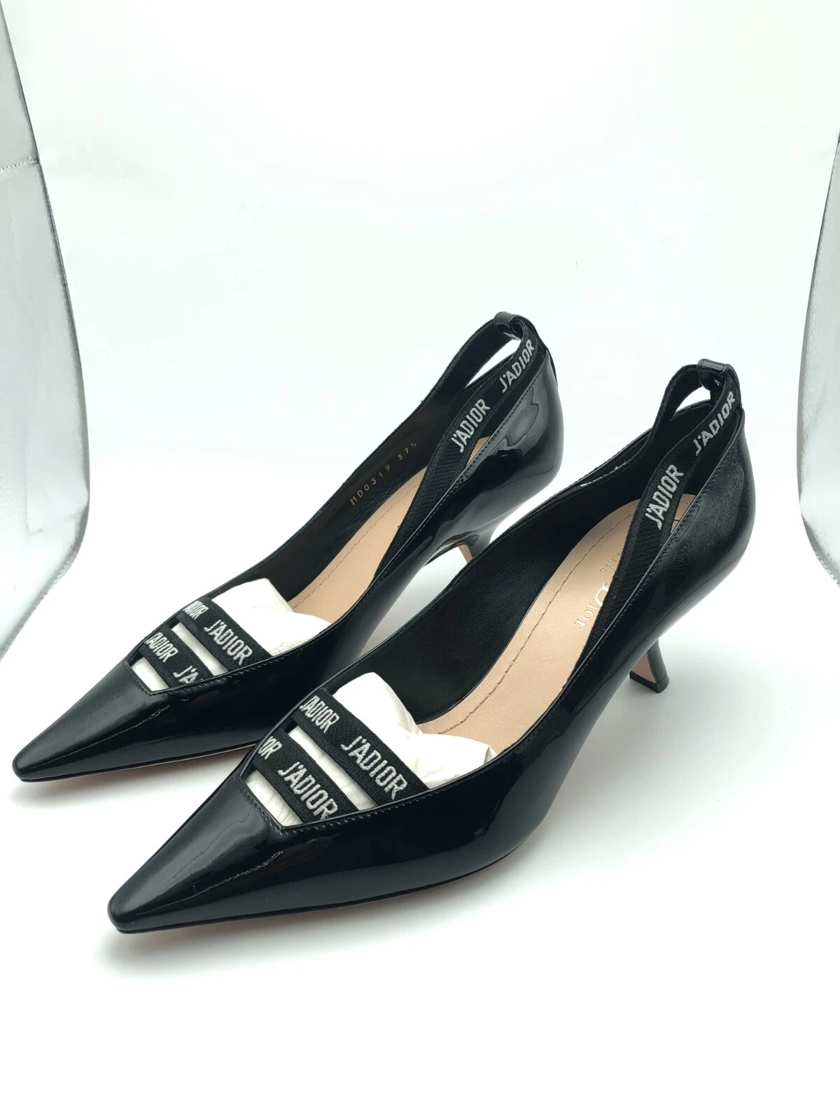 Escarpins bout pointu ruban Christian Dior cuir noir J'adior (taille : 37,5)