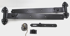 Antique Heavy Reversible 24.5" Gate Hinges, Locking Bar & Padlock.