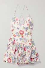 LOVESHACKFANCY marion silk blend voile ruffled White Floral mini dress cotton 10