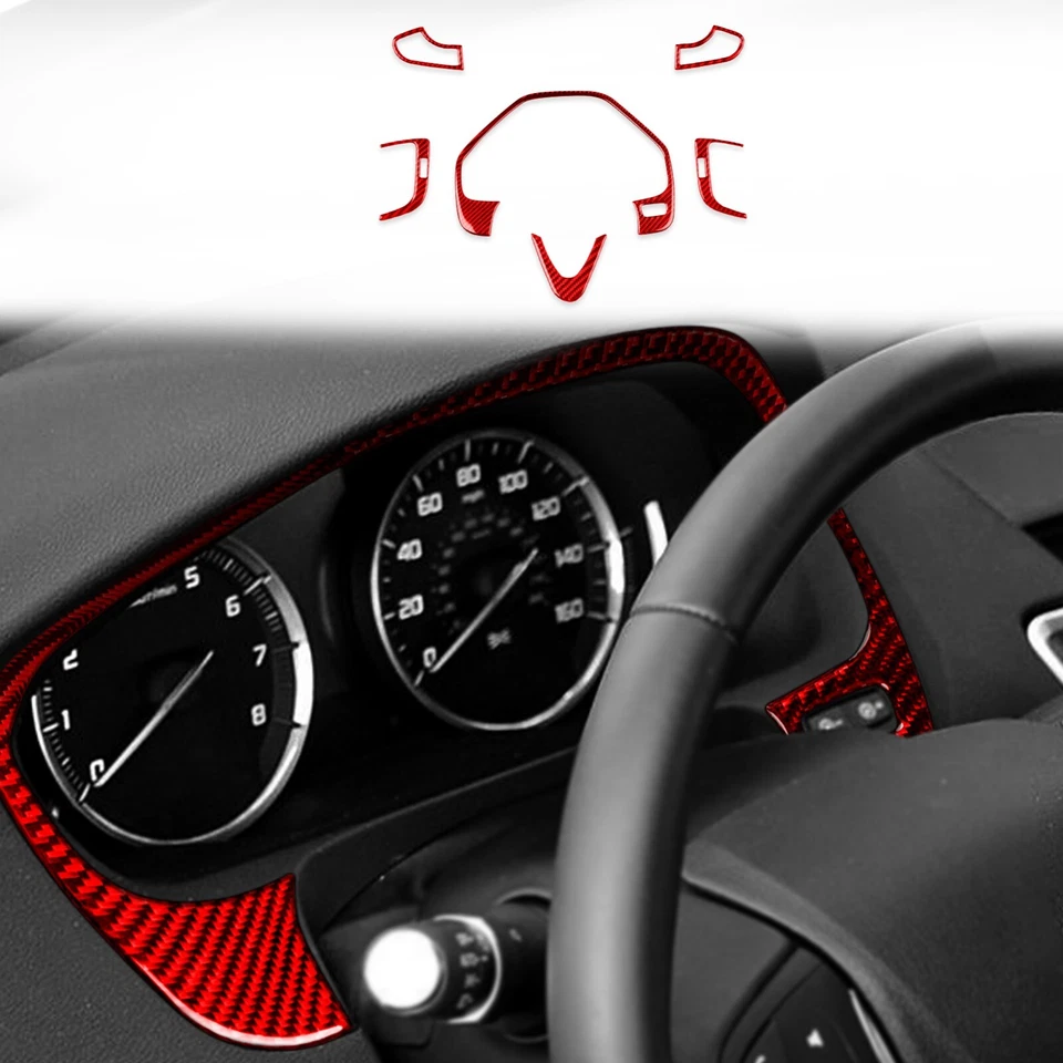 Cubierta de ventilación del velocímetro del volante de fibra de carbono roja 6 piezas para Acura TLX 15-20 Foto 3 de 4