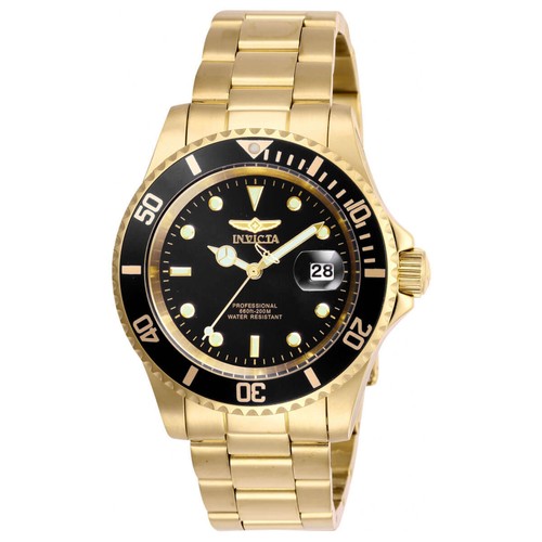Invicta Men's Watch Pro Diver Quartz Black Dial Yellow Gold Steel Bracelet 26975