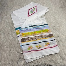 Vintage Hand Printed Silk Scarf Wrap Four Season Landscape Natural Leaves