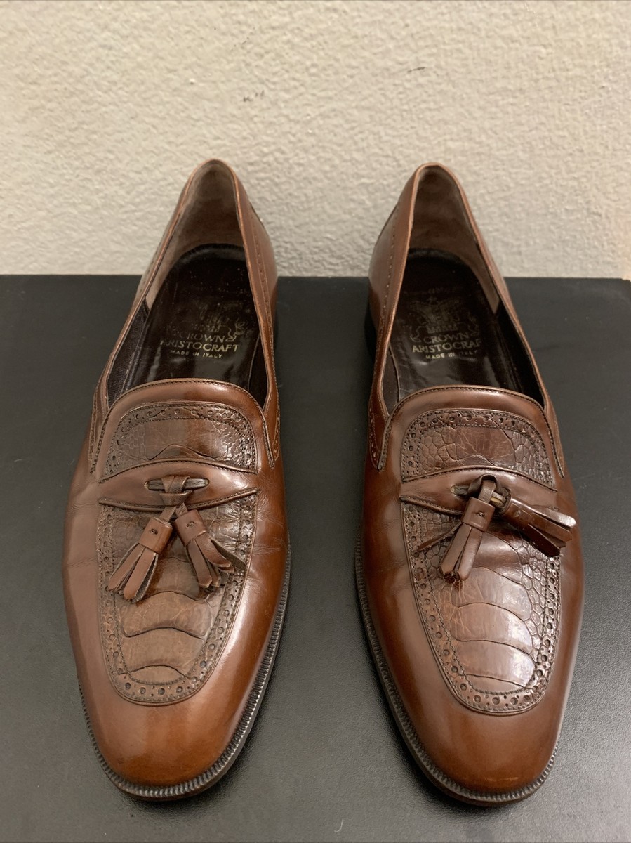 vtg Johnston & Murphy Crown Aristocraft Crocodile Tassel made in