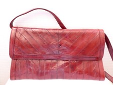 Vintage Eel Skin Mahogany Red Shoulder Bag Purse Leather Rectangle Handbag