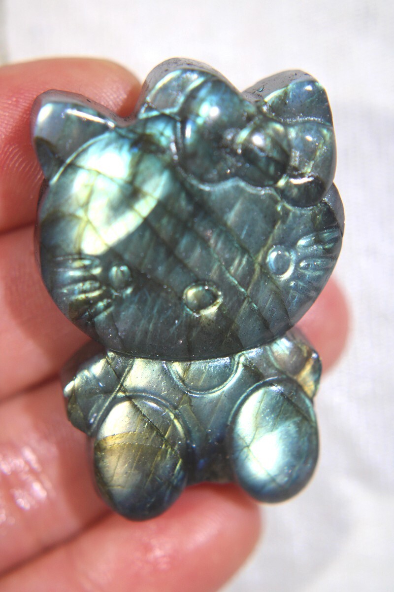 Y6694-1.8x1.3inch Hello Kitty labradorite crystal Hand Carved