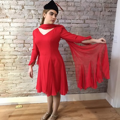 Vintage Travilla Red Silk Chiffon Dress Cocktail Matching Shawl Long Sleeve 8 | eBay Vintage Travilla Red Silk Chiffon Dress Cocktail Matching Shawl Long Sleeve 8 | eBay