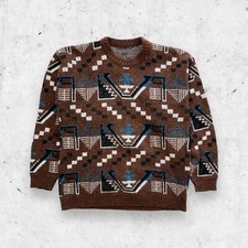 Vtg 80s 90s Abstract Geometric Print Sweater, Acrylic, USA Made, Dad Grandpa, XL