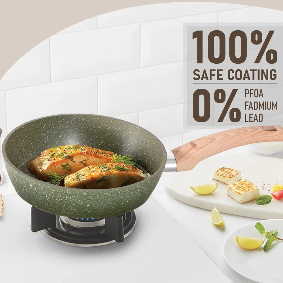 17 Piece Cookware Set Nonstick Granite Coated Pots and Pans Set Bakeware Green