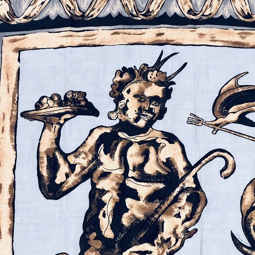 Vtg British Museum Wool Scarf Greek God Zeus Mythical Poseidon Dolphin Sea - Picture 3 of 6