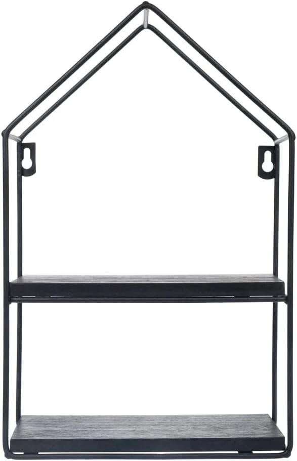 Floating Shelf Black Metal 2 Tier Wall Shelf - Decorative Wall Mounted Hanging