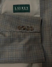 Ralph Lauren Houndstooth Khaki Tan Blazer 48L Made In Canada Wool Sport Coat