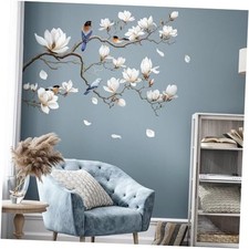 White Magnolia Tree Wall Decals Peel and Stick, Trees Left Magnolia Flower
