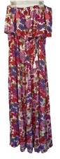 Jopra Floral Pink & Purple Strapless Long Shift Sun Dress Womens Large USED