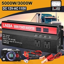 5000W/3000W Power Inverter 12V to 110V Converter 3AC  4 USB Ports LCD Display