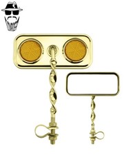 2x ORIGINAL LOWRIDER Rectangle Gold Mirror Single Flat Twisted Amber Reflectors.