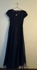 Vintage USA Made Women’s Sz 4 Black Empire Waist Gown Dress Sheer Overlay