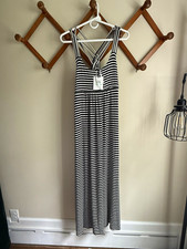 Calvin Klein Black/White Striped Maxi Dress 8 V-Neck Sleeveless Strappy